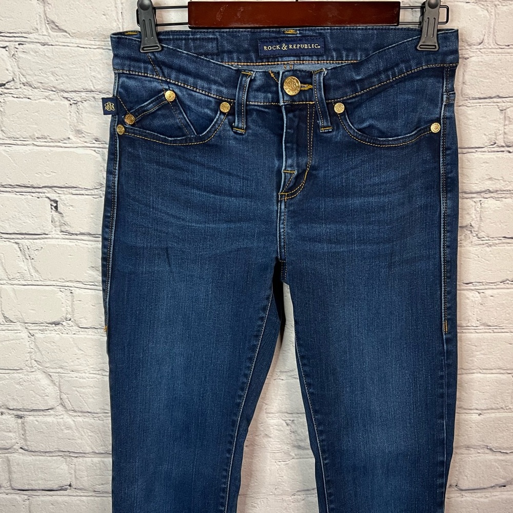 Rock & Republic Berlin Skinny Blue Dark Wash Stretch Denim Jeans Mid Rise SZ 6 - Picture 3 of 9